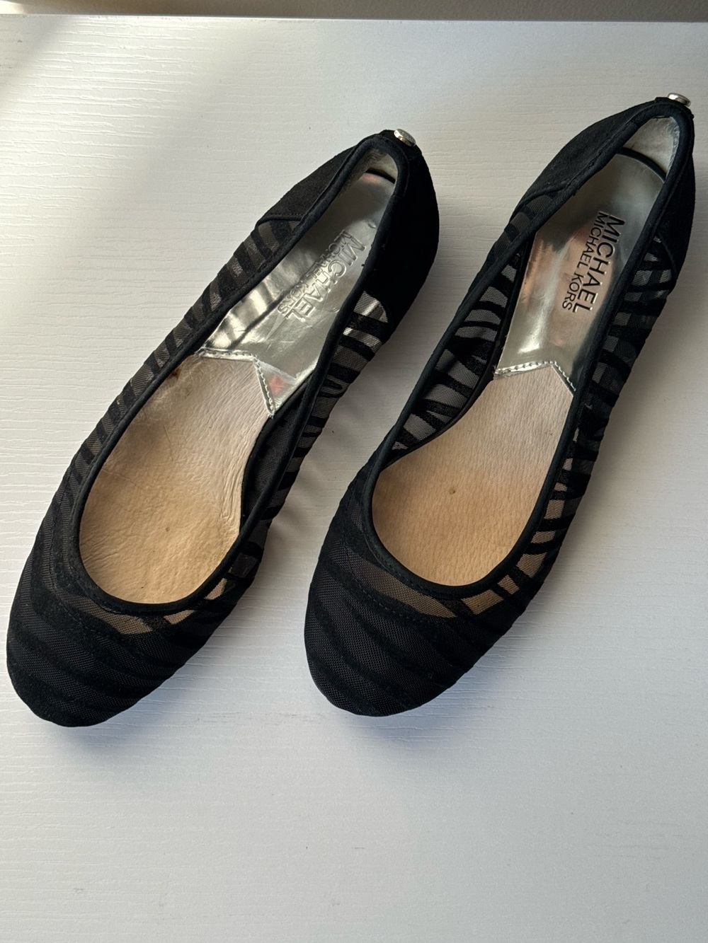 Michael Kors Black Mesh Striped Ballet Flats